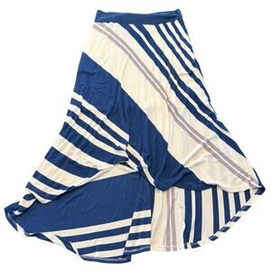ANTHRO Bordeaux Women's skirt, asymettric, blue gray diagonal stripe, lined, L